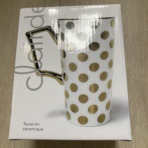 Kitchen Mug; Gold polka dots and Gold handle